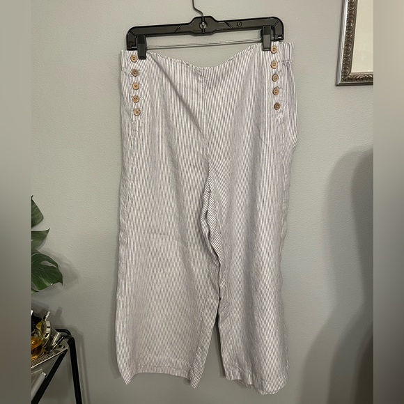 J JILL Size Medium Love Linen Seersucker Vibe Sailor Crop P M - Picture 2 of 8